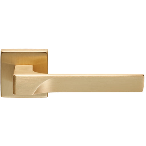 Premium Contoured Door Handle Set - Satin Brass Sleek Lever On Square Rose