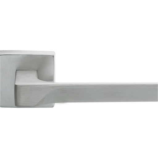 Premium Contoured Door Handle Set - Satin Chrome Sleek Lever On Square Rose