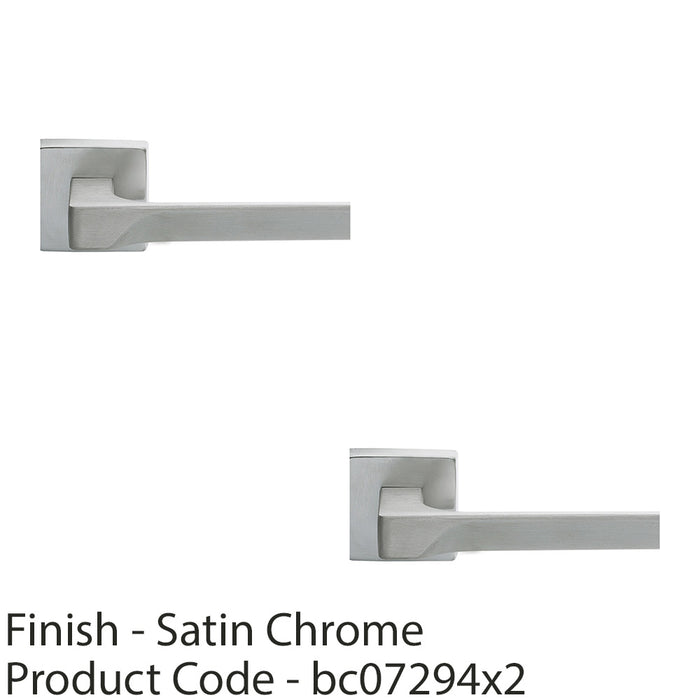 2 PACK Premium Contoured Door Handle Set Satin Chrome Sleek Lever On Square Rose 1