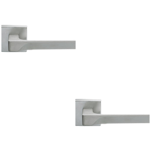 2 PACK Premium Contoured Door Handle Set Satin Chrome Sleek Lever On Square Rose