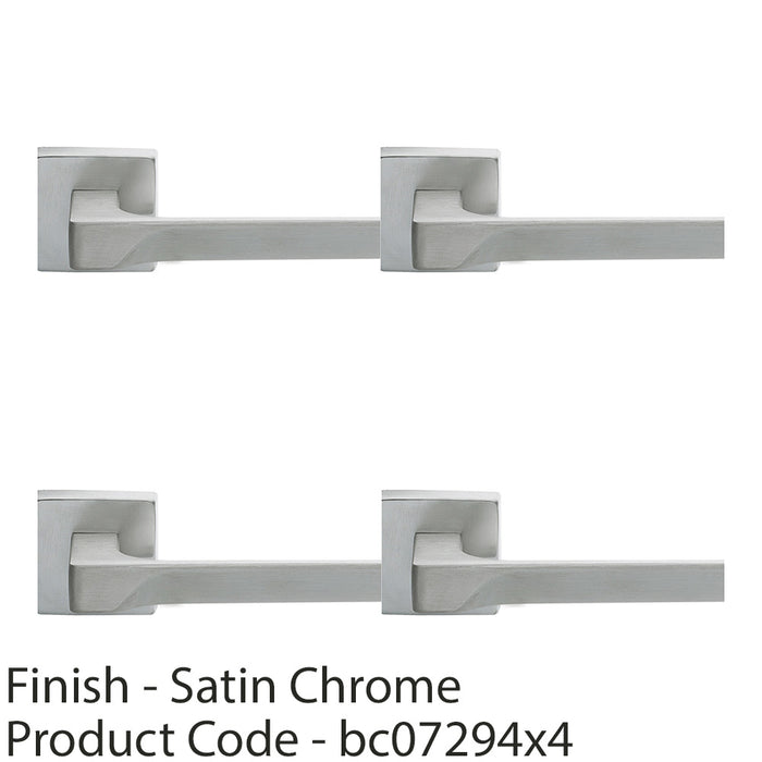 4 PACK Premium Contoured Door Handle Set Satin Chrome Sleek Lever On Square Rose 1