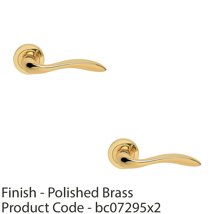 2 PACK Premium Scroll Door Handle Set Polished Brass Elegant Lever On Round Rose 1