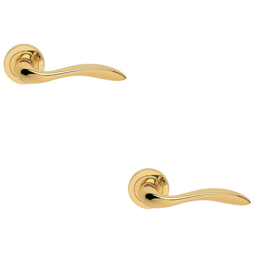 2 PACK Premium Scroll Door Handle Set Polished Brass Elegant Lever On Round Rose