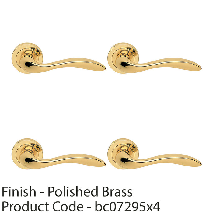 4 PACK Premium Scroll Door Handle Set Polished Brass Elegant Lever On Round Rose 1