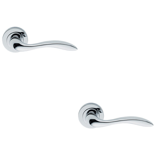 2 PACK Premium Scroll Door Handle Set Polished Chrome Elegant Lever Round Rose