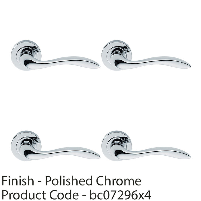 4 PACK Premium Scroll Door Handle Set Polished Chrome Elegant Lever Round Rose 1