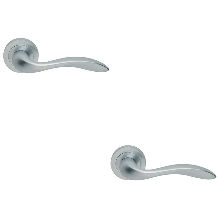 2 PACK Premium Scroll Door Handle Set Satin Chrome Elegant Lever On Round Rose