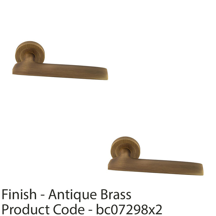 2 PACK Premium Slim Flat Door Handle Set Antique Brass Designer Lever Round Rose 1