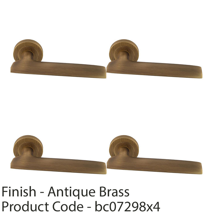 4 PACK Premium Slim Flat Door Handle Set Antique Brass Designer Lever Round Rose 1