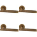 4 PACK Premium Slim Flat Door Handle Set Antique Brass Designer Lever Round Rose