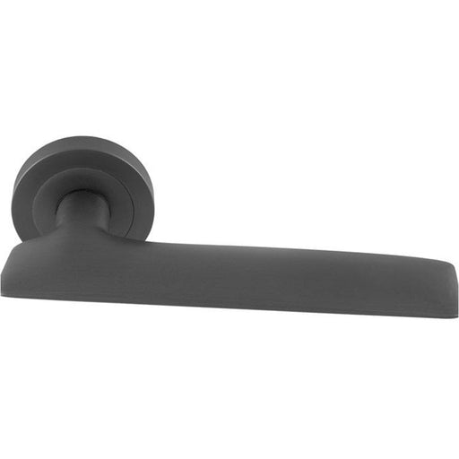 Premium Slim Flat Door Handle Set - Anthracite Grey Designer Lever On Round Rose