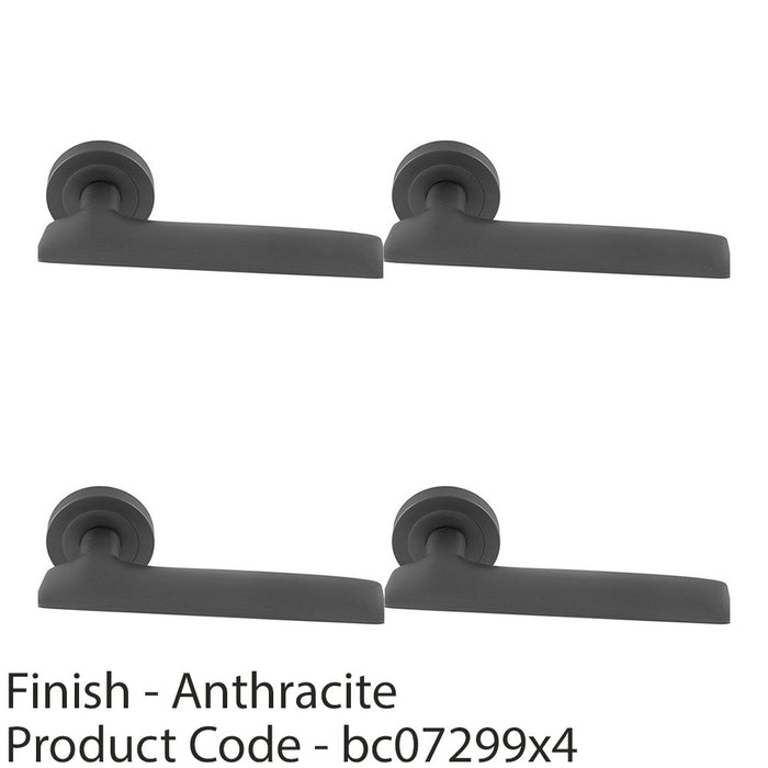 4 PACK Premium Slim Flat Door Handle Set Anthracite Grey Designer On Round Rose 1