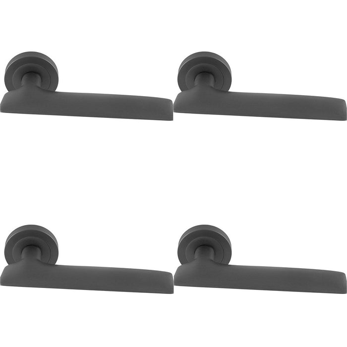 4 PACK Premium Slim Flat Door Handle Set Anthracite Grey Designer On Round Rose