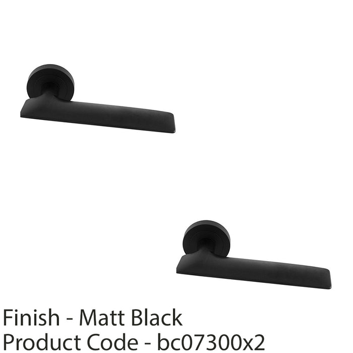 2 PACK Premium Slim Flat Door Handle Set Matt Black Designer Lever On Round Rose 1