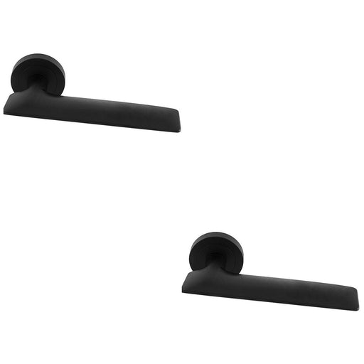 2 PACK Premium Slim Flat Door Handle Set Matt Black Designer Lever On Round Rose