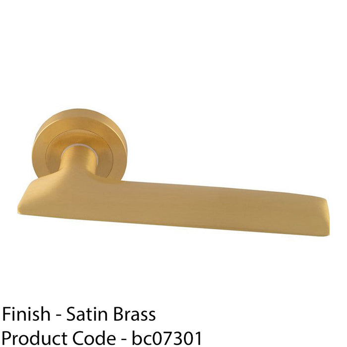 Premium Slim Flat Door Handle Set - Satin Brass Designer Lever On Round Rose 1