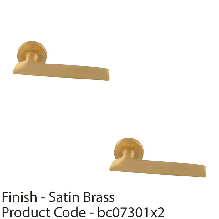 2 PACK Premium Slim Flat Door Handle Set Satin Brass Designer Lever Round Rose 1