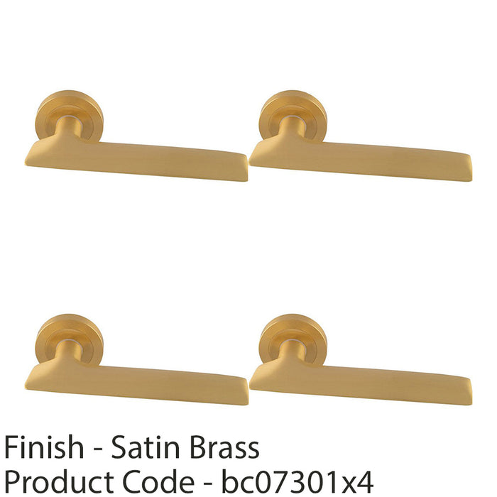 4 PACK Premium Slim Flat Door Handle Set Satin Brass Designer Lever Round Rose 1