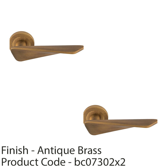 2 PACK Premium Angle Twist Door Handle Set Antique Brass Designer On Round Rose 1