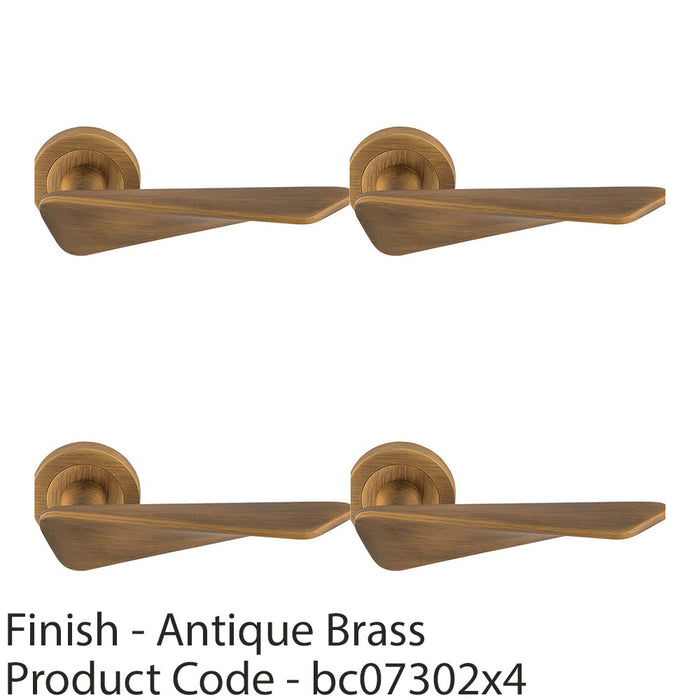 4 PACK Premium Angle Twist Door Handle Set Antique Brass Designer On Round Rose 1