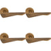 4 PACK Premium Angle Twist Door Handle Set Antique Brass Designer On Round Rose