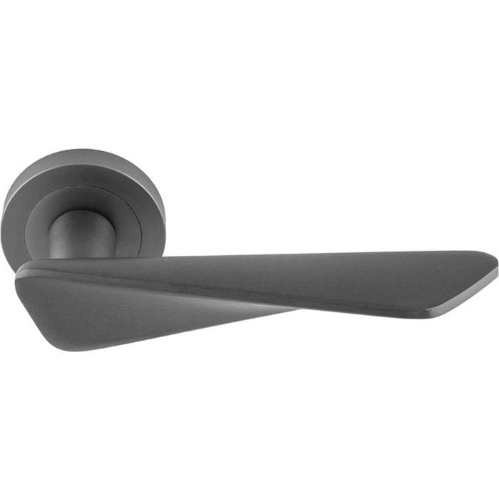 Premium Angle Twist Door Handle Set - Anthracite Grey Designer Lever Round Rose