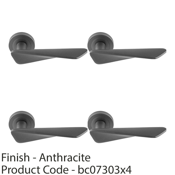 4 PACK Premium Angle Twist Door Handle Set Anthracite Grey Designer Round Rose 1