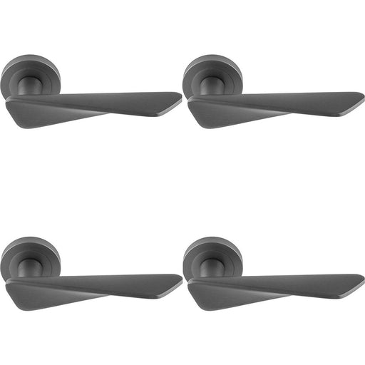4 PACK Premium Angle Twist Door Handle Set Anthracite Grey Designer Round Rose