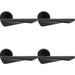 4 PACK Premium Angle Twist Door Handle Set Matt Black Designer Lever Round Rose