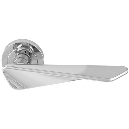 Premium Angle Twist Door Handle Set - Polished Chrome Designer Lever Round Rose