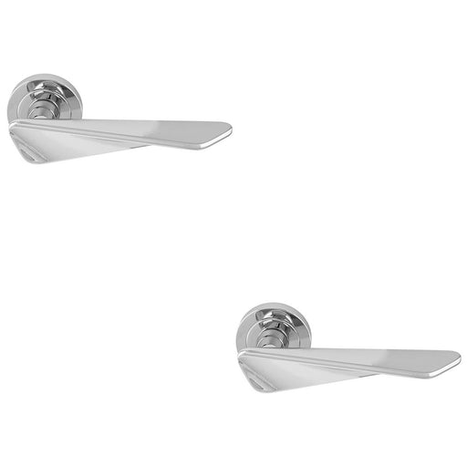 2 PACK Premium Angle Twist Door Handle Set Polished Chrome Designer Round Rose