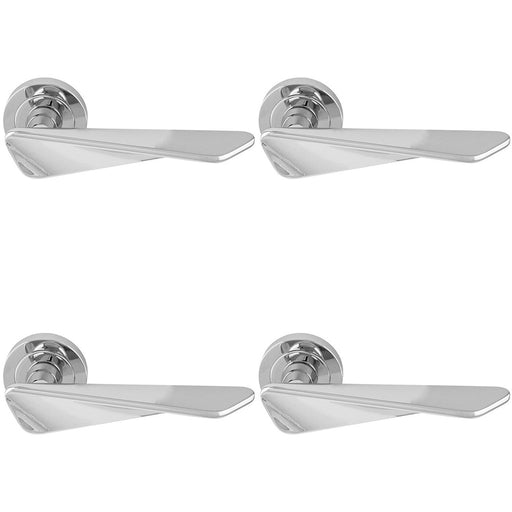 4 PACK Premium Angle Twist Door Handle Set Polished Chrome Designer Round Rose