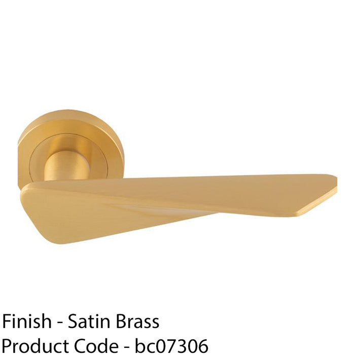 Premium Angle Twist Door Handle Set - Satin Brass Designer Lever On Round Rose 1