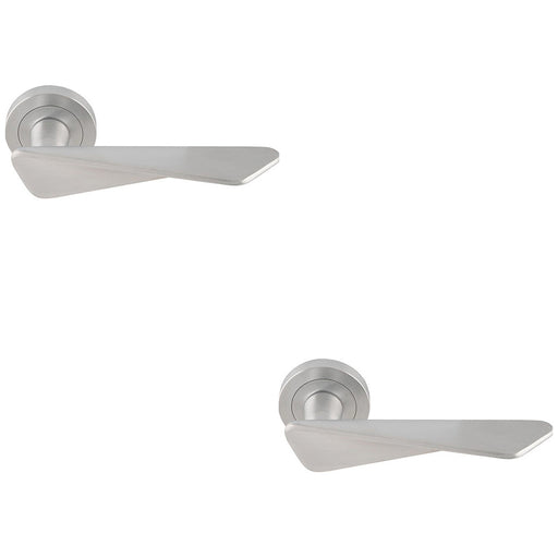 2 PACK Premium Angle Twist Door Handle Set Satin Chrome Designer On Round Rose