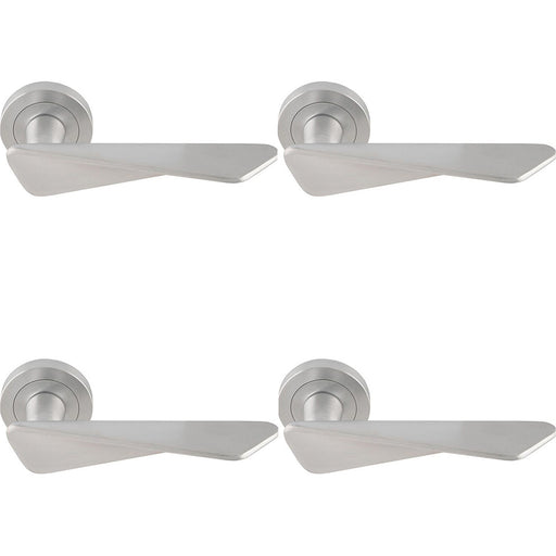 4 PACK Premium Angle Twist Door Handle Set Satin Chrome Designer On Round Rose