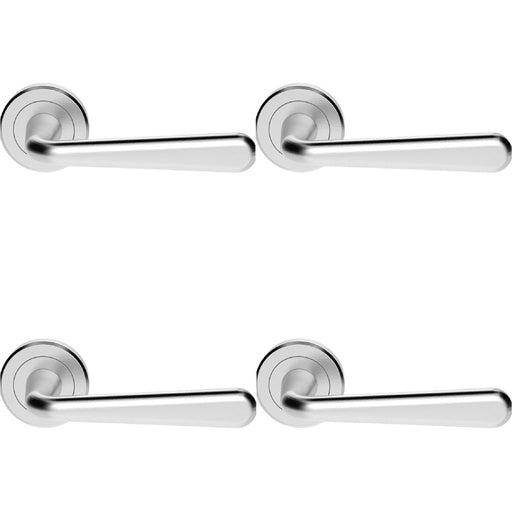 4 PACK Premium Smooth Rounded Door Handle Set Satin Chrome Designer Round Rose