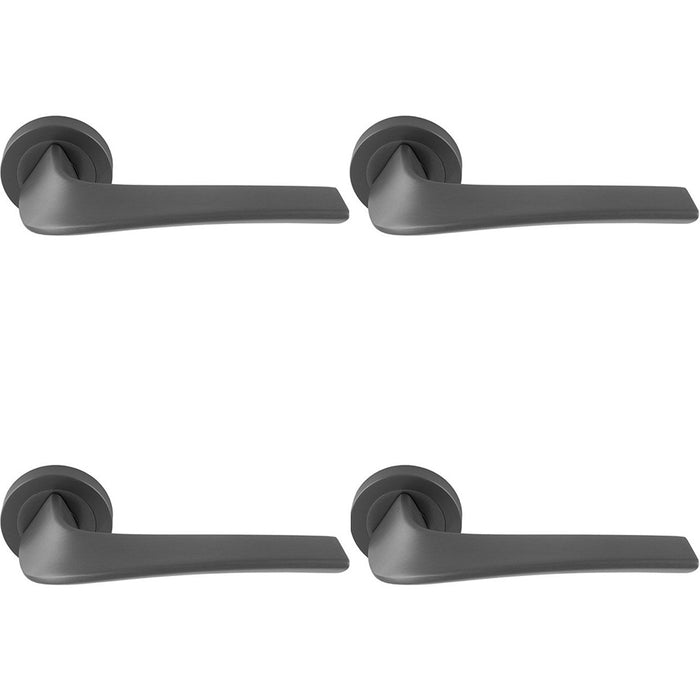 4 PACK Premium Twisted Bar Door Handle Set Anthracite Grey Designer Round Rose
