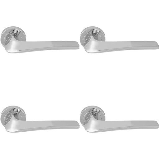 4 PACK Premium Twisted Bar Door Handle Set Polished Chrome Lever On Round Rose