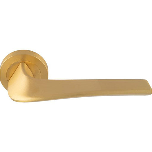 Premium Twisted Bar Door Handle Set - Satin Brass Designer Lever On Round Rose