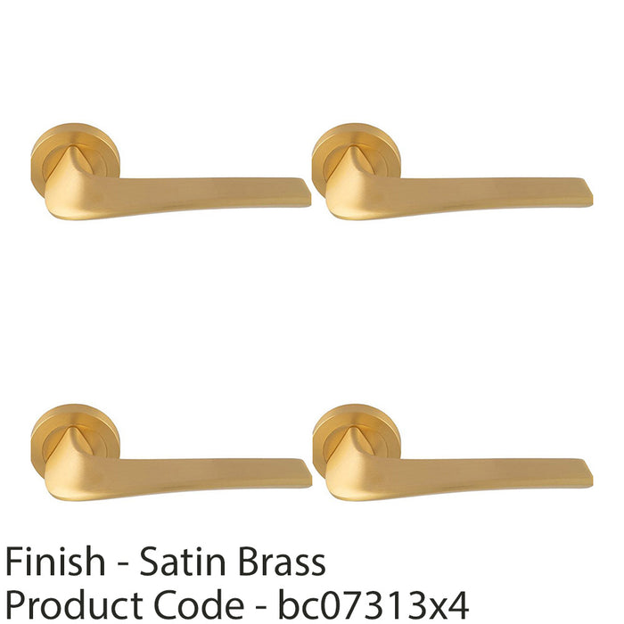 4 PACK Premium Twisted Bar Door Handle Set Satin Brass Designer Lever Round Rose 1