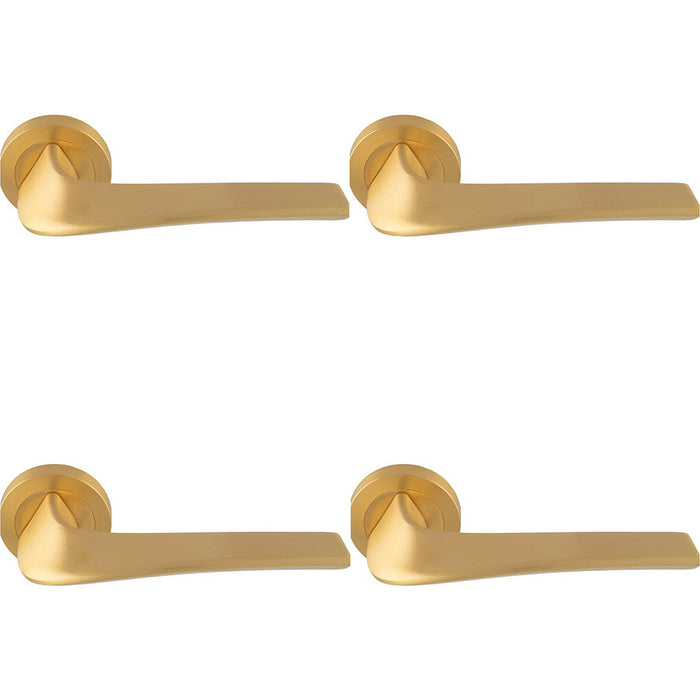 4 PACK Premium Twisted Bar Door Handle Set Satin Brass Designer Lever Round Rose