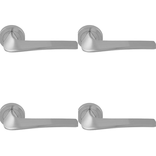 4 PACK Premium Twisted Bar Door Handle Set Satin Chrome Designer On Round Rose