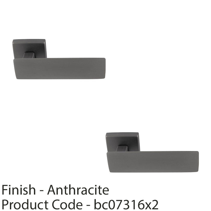 2 PACK Premium Large Flat Door Handle Set Anthracite Grey Designer Square Rose 1