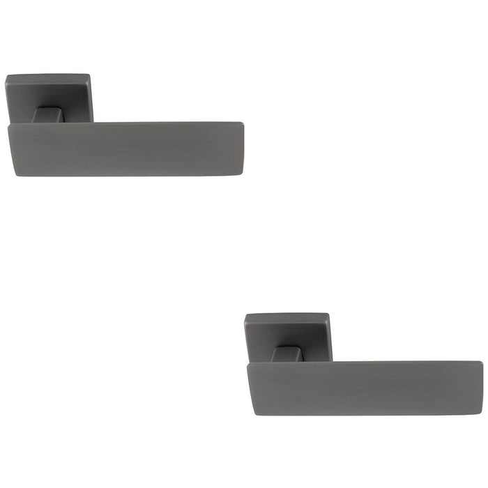 2 PACK Premium Large Flat Door Handle Set Anthracite Grey Designer Square Rose