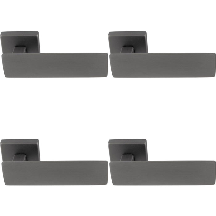 4 PACK Premium Large Flat Door Handle Set Anthracite Grey Designer Square Rose