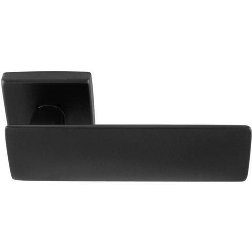 Premium Large Flat Door Handle Set - Black Designer Lever On Square Rose