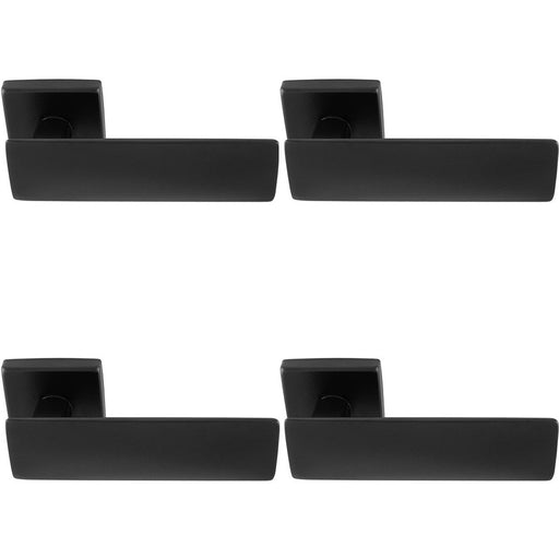 4 PACK Premium Large Flat Door Handle Set Black Designer Lever On Square Rose