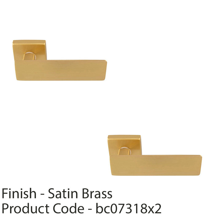 2 PACK Premium Large Flat Door Handle Set Satin Brass Designer Lever Square Rose 1