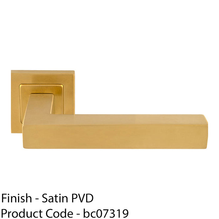 Premium Straight Door Handle Set - Satin Brass Designer Lever On Square Rose 1