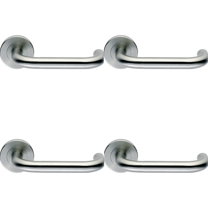 4 PACK Premium Door Handle Set Grade 316 Satin Steel Safety Bar Lever Round Rose